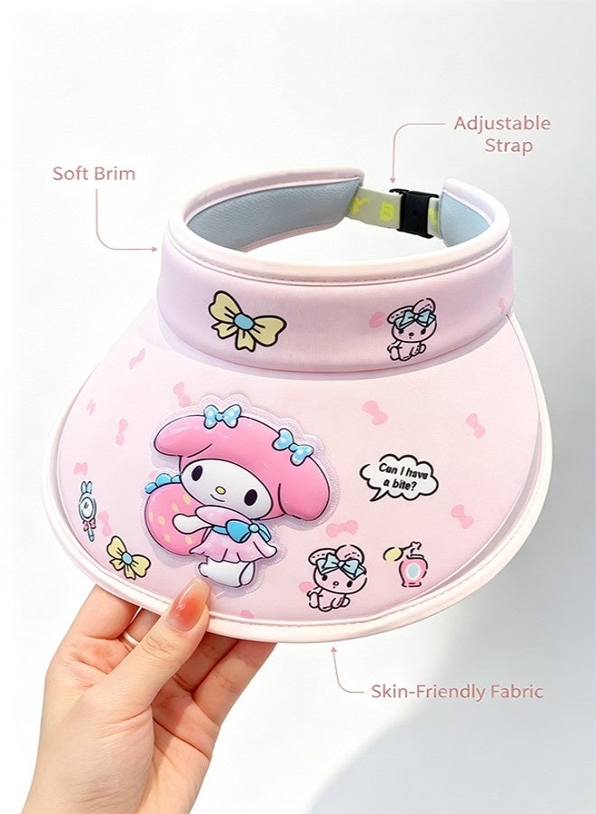 Sanrio Cute Cartoon Melody Kids Sun Visor, Wide Brim Lightweight Empty Top UV Protection Hat For Outdoor Travel - Image 5