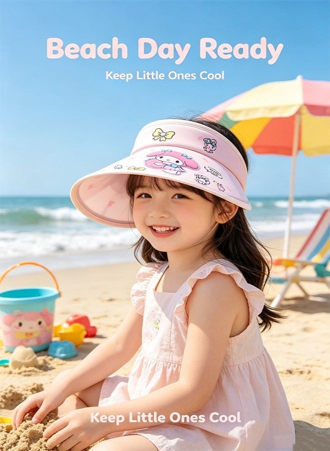 Sanrio Cute Cartoon Melody Kids Sun Visor, Wide Brim Lightweight Empty Top UV Protection Hat For Outdoor Travel - Image 2