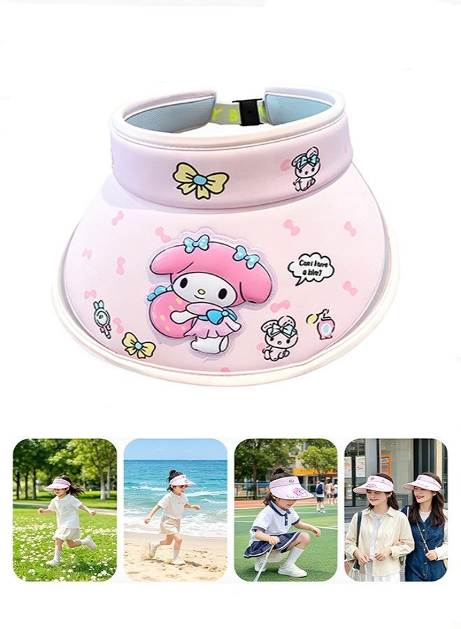 Sanrio Cute Cartoon Melody Kids Sun Visor, Wide Brim Lightweight Empty Top UV Protection Hat For Outdoor Travel - Image 1