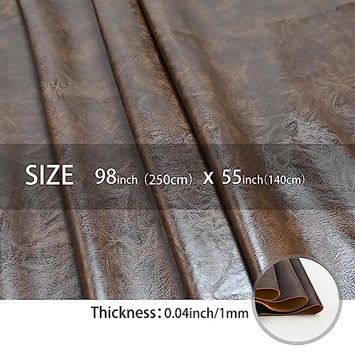 Yoquare 250cm x 140cm （98 x 54 Inch） Soft Leather Fabric - Faux Leather Fabric -1mm Thick for Upholstery - DIY Crafts - Dark Brown Crazy Horse Distress - Image 2
