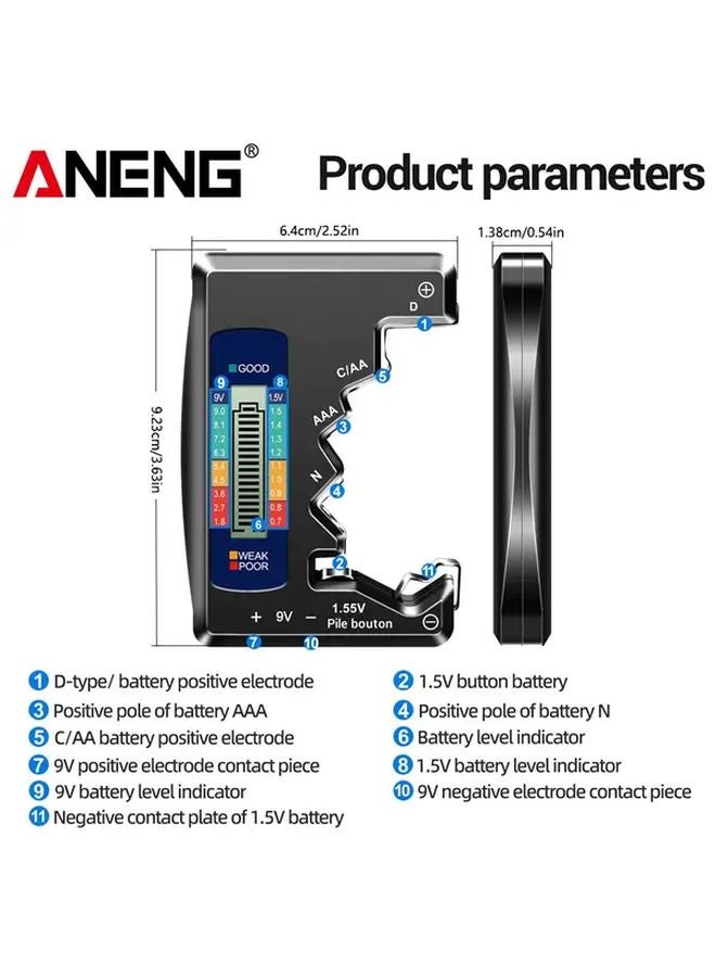 ANENG BT158 اختبار بطارية رقمي فضي شاشة LCD AA AAA 9V 1.55V كاشف سعة البطارية - Image 4
