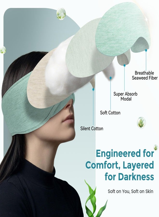 LC-dolida Sleep Masks with Bluetooth Headphones, Soft Seaweed Fiber Cotton Bluetooth Sleep Mask, Total Blackout Fully Wrapped Sleep Mask for Side Sleepers, Travel Meditation Gift, Green - Image 3