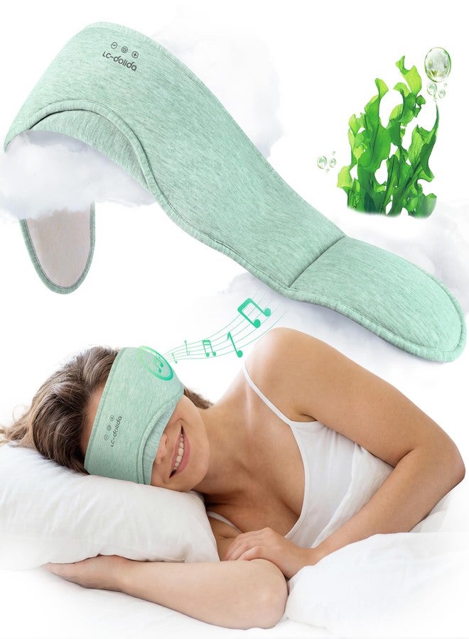 LC-dolida Sleep Masks with Bluetooth Headphones, Soft Seaweed Fiber Cotton Bluetooth Sleep Mask, Total Blackout Fully Wrapped Sleep Mask for Side Sleepers, Travel Meditation Gift, Green - Image 1