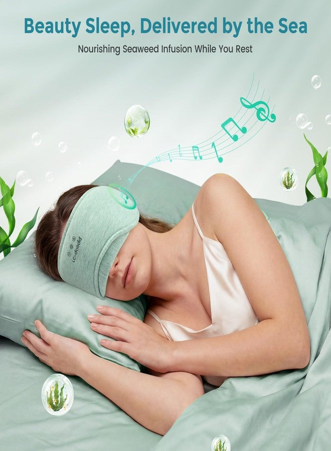 LC-dolida Sleep Masks with Bluetooth Headphones, Soft Seaweed Fiber Cotton Bluetooth Sleep Mask, Total Blackout Fully Wrapped Sleep Mask for Side Sleepers, Travel Meditation Gift, Green - Image 4