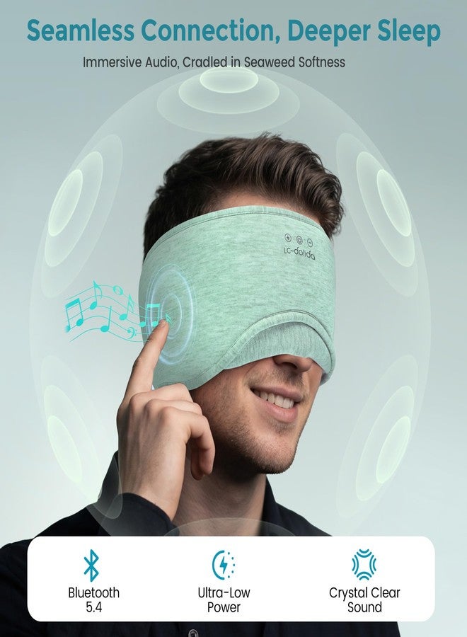 LC-dolida Sleep Masks with Bluetooth Headphones, Soft Seaweed Fiber Cotton Bluetooth Sleep Mask, Total Blackout Fully Wrapped Sleep Mask for Side Sleepers, Travel Meditation Gift, Green - Image 5