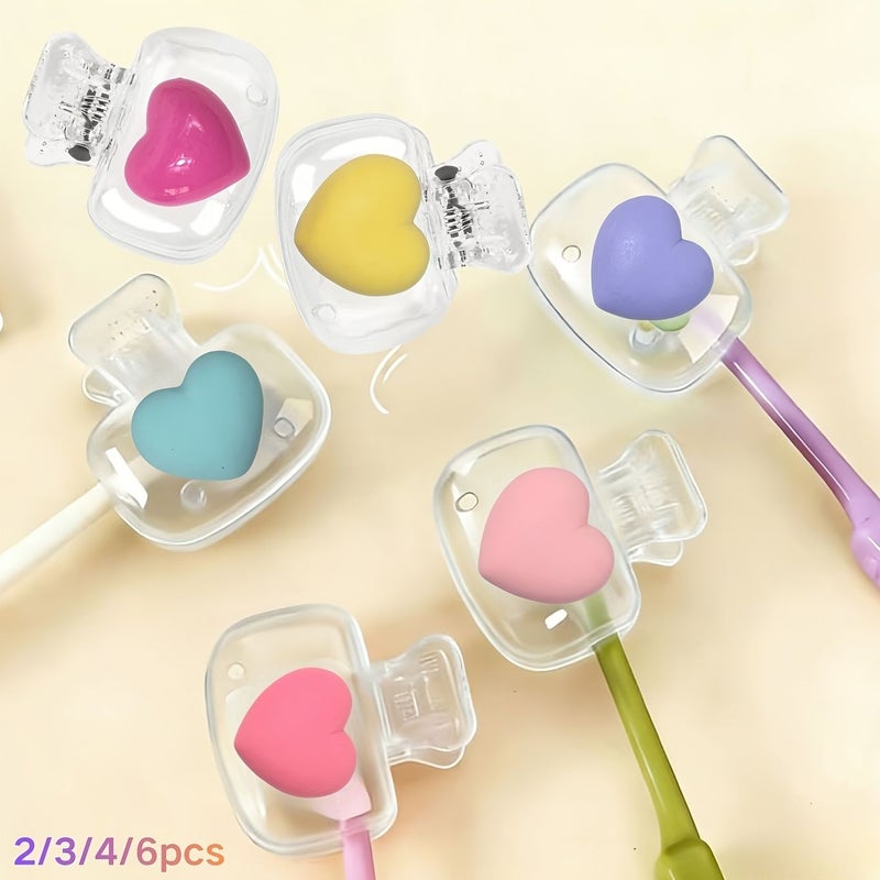 Heart Shaped Toothbrush Holder 3pcs Travel Container Dustproof Portable Protector - Image 1
