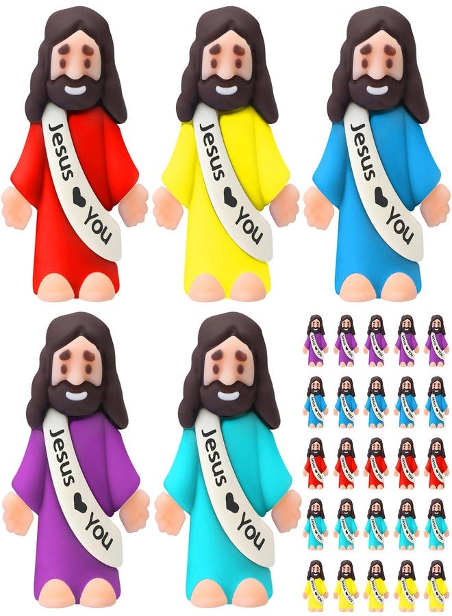 Bememo 25 Pcs Little Jesus Figures Original Design Jesus Loves You Mini Rubber Toy Hide and Seek Religious Party Gift Sunday School Baptism Gift - Image 1