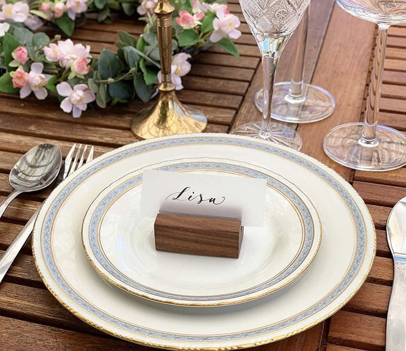 UNIQOOO UNIQOOO 20 Pack Place Card Holders | Rustic Walnut Wood Escort Cards Display Stands | Table Number Sign Stand | Photo Stand | Perfect for Retail Shop Cafe Home Wedding Dinner Party Events Decoration  - Image 5