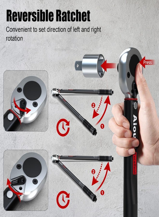 Aiourx 1/2 Inch Drive Click Torque Wrench Set 8-168 ft.-lb. / 10.8-227.8 Nm 3 Pieces Black - Image 3