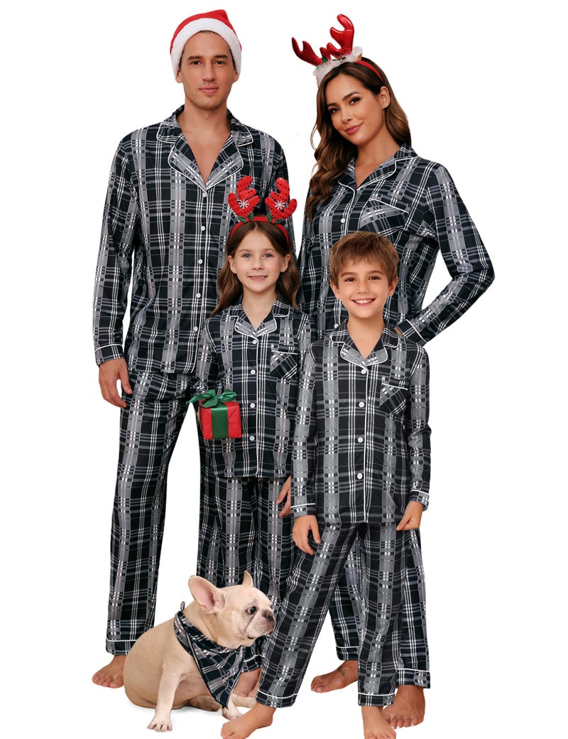 iClosam Matching Family Pajamas Sets Christmas PJs Letter Print Top and Plaid Bottom Sleepwear Jammies with Pockets - Image 2