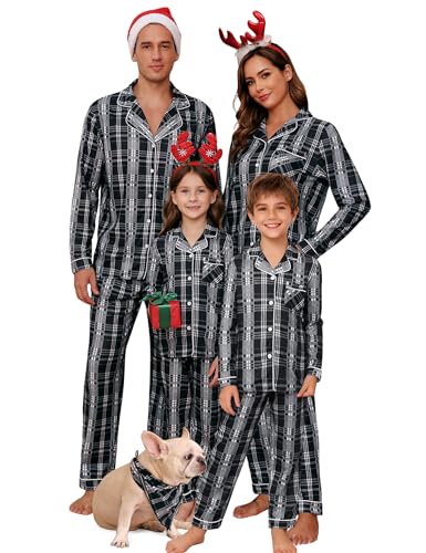 iClosam Matching Family Pajamas Sets Christmas PJs Letter Print Top and Plaid Bottom Sleepwear Jammies with Pockets - Image 1