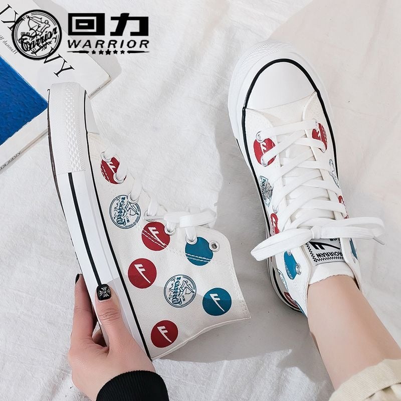 Warrior Canvas shoes for women, versatile and stylish—perfect for students; trendy vintage white sneakers with a high-top design, ideal for campus wear; spring‑time thick‑sole, high‑ankle skate shoes for women. - Image 3