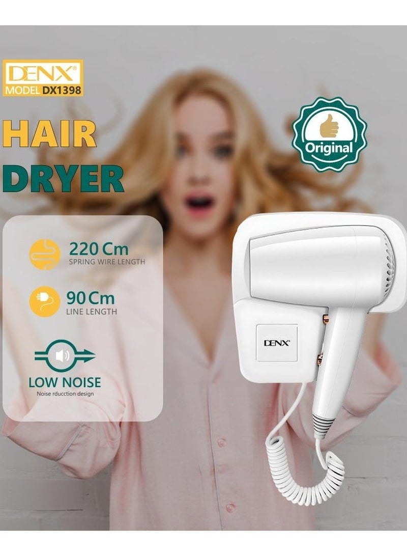 دينكس مجفف شعر فاخر مثبت على الحائط، 1250 واط، 3 سرعات، سلك بطول 220 سم، أبيض - Image 1
