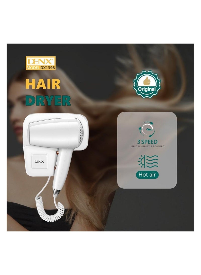 دينكس مجفف شعر فاخر مثبت على الحائط، 1250 واط، 3 سرعات، سلك بطول 220 سم، أبيض - Image 4
