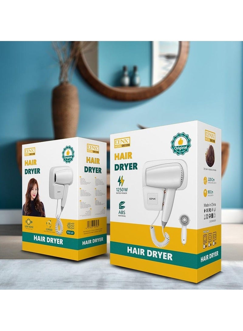 دينكس مجفف شعر فاخر مثبت على الحائط، 1250 واط، 3 سرعات، سلك بطول 220 سم، أبيض - Image 5