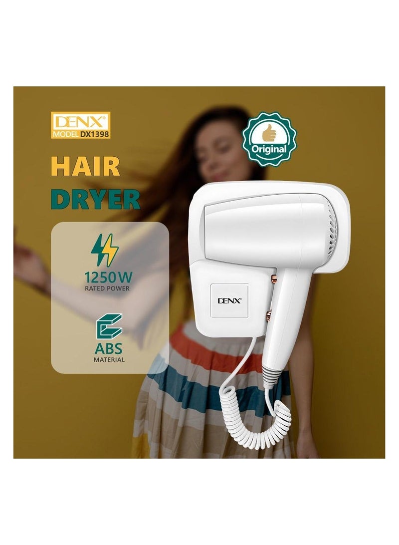 دينكس مجفف شعر فاخر مثبت على الحائط، 1250 واط، 3 سرعات، سلك بطول 220 سم، أبيض - Image 3