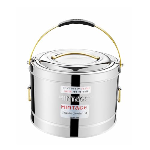 Mintage Stainless Steel Sambar Pot 10 Liters | Sambar Pot with Lid | Casserole For Cooking | Canteen & Hotel Container | Biryani Box |Hot Pot Picnic Jar Container Hot & Cold 12HR Serving Pots - Image 1