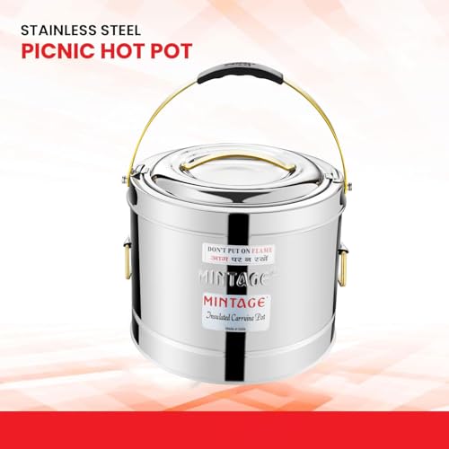 Mintage Stainless Steel Sambar Pot 10 Liters | Sambar Pot with Lid | Casserole For Cooking | Canteen & Hotel Container | Biryani Box |Hot Pot Picnic Jar Container Hot & Cold 12HR Serving Pots - Image 5