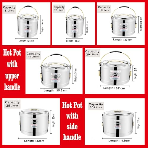 Mintage Stainless Steel Sambar Pot 10 Liters | Sambar Pot with Lid | Casserole For Cooking | Canteen & Hotel Container | Biryani Box |Hot Pot Picnic Jar Container Hot & Cold 12HR Serving Pots - Image 2