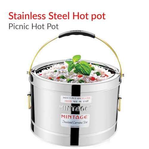 Mintage Stainless Steel Sambar Pot 10 Liters | Sambar Pot with Lid | Casserole For Cooking | Canteen & Hotel Container | Biryani Box |Hot Pot Picnic Jar Container Hot & Cold 12HR Serving Pots - Image 4