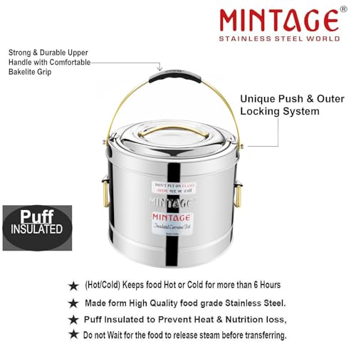 Mintage Stainless Steel Sambar Pot 10 Liters | Sambar Pot with Lid | Casserole For Cooking | Canteen & Hotel Container | Biryani Box |Hot Pot Picnic Jar Container Hot & Cold 12HR Serving Pots - Image 3