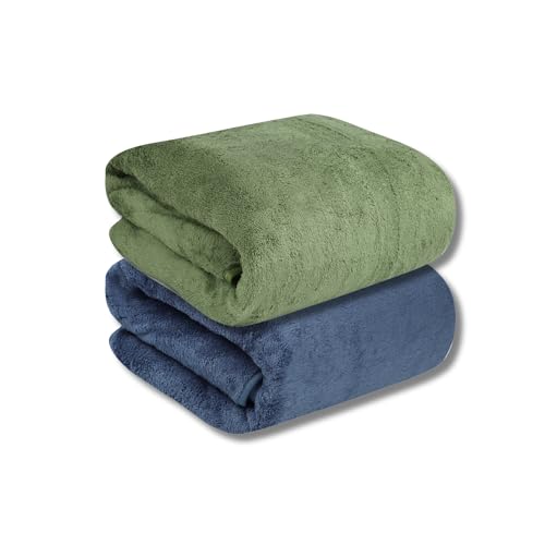 Fezora® Large Bath Towels for Men & Women | Microfiber Bath Towel | Soft, Absorbent, Quick-Dry Towel (Pack of 2, Dark Blue & Pista) - Image 1
