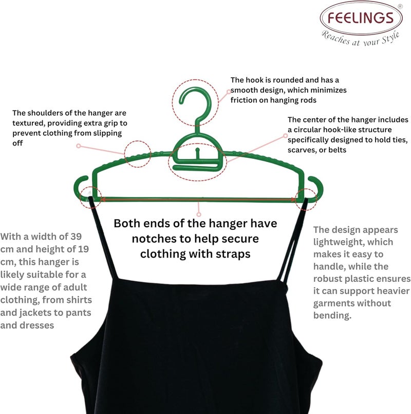 Feelings Plastic Hanger 18 Pcs Set, Non-Slip Clothes Hanger with Notches, Hangers for Wardrobe, Cloth Display Rack for Space Saving Closet Storage Organizer, Plastic Clothes Hanger - Green - Image 5