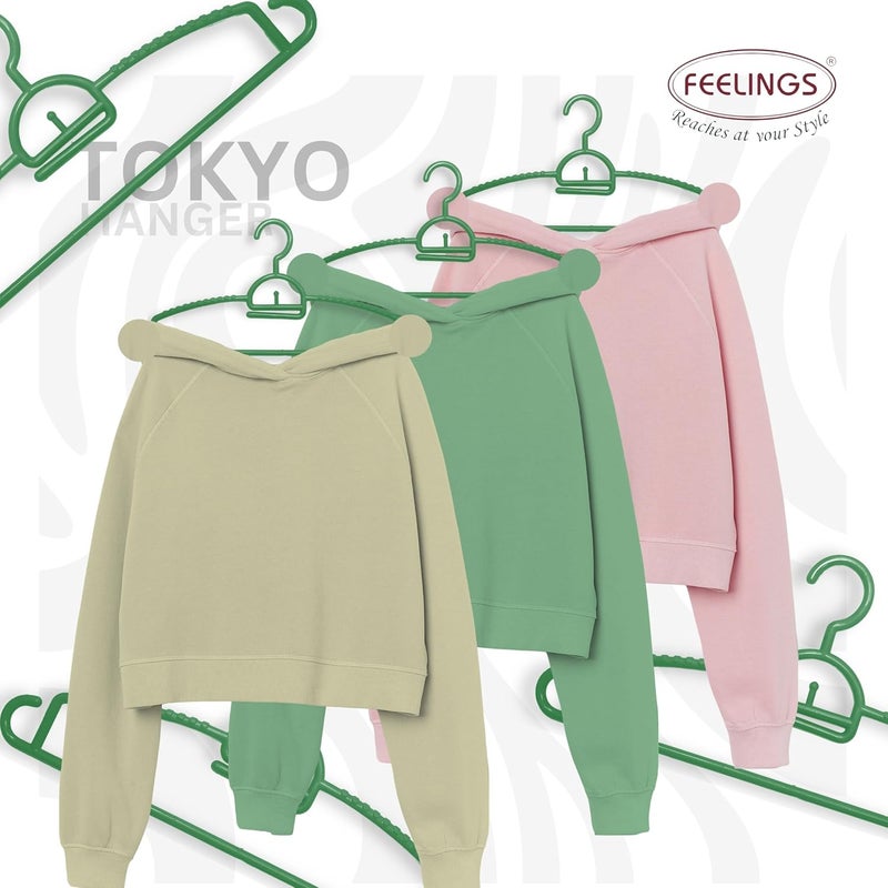 Feelings Plastic Hanger 18 Pcs Set, Non-Slip Clothes Hanger with Notches, Hangers for Wardrobe, Cloth Display Rack for Space Saving Closet Storage Organizer, Plastic Clothes Hanger - Green - Image 3