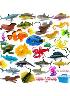 Applicable To Simulation Soft Rubber Static Marine Animal Model Children's Cognitive Toy Puffer Dolphin Shark Tropical Fish Big-Color:Big Ocean Model [24 Big +7 Seaweed] Free Box