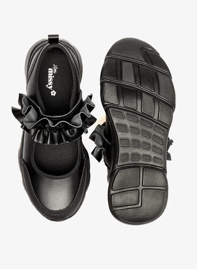 Little Missy Girls Solid Lightweight Mary Jane Shoes with Hook and Loop Closure