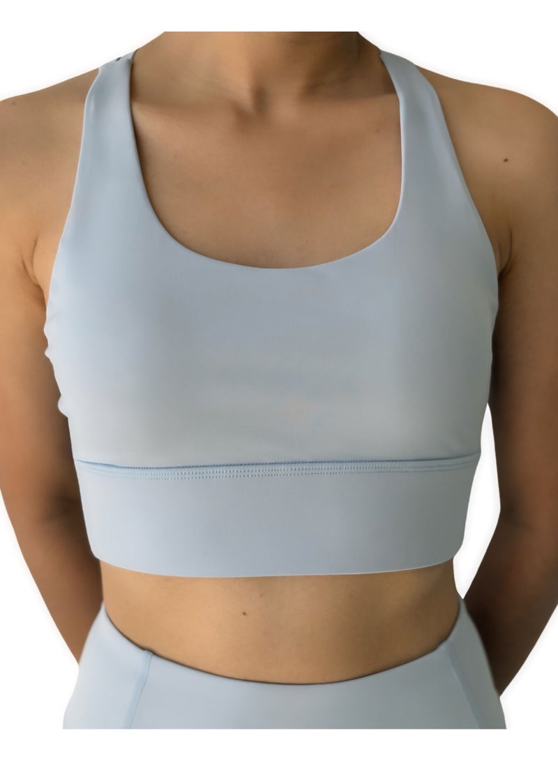 Texcraft Women's Sports Bra with Criss-Cross Back – High Elasticity & Breathable Workout Top-Blue - Image 3