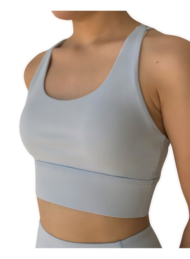 Texcraft Women's Sports Bra with Criss-Cross Back – High Elasticity & Breathable Workout Top-Blue - Image 2