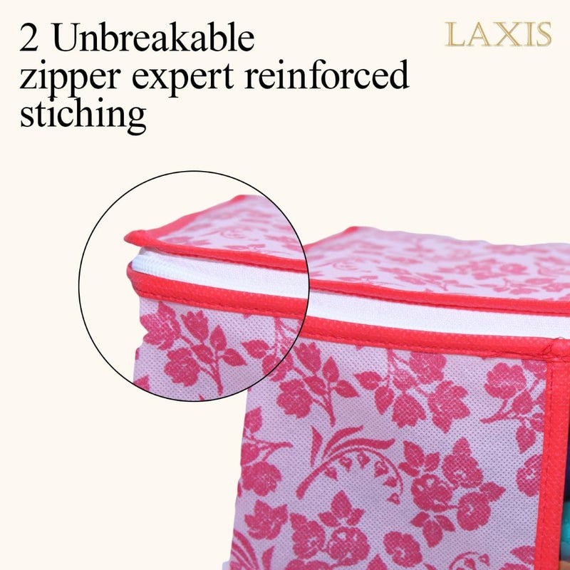 LAXIS ® Saree Covers With Zip Non-Woven Printed Saree Cover/Saree Organizer For Wardrobe/Cloth Storage With Transparent Window/Saree Bags Storage/Clothes Organizer (Peach- Pack of 12) - Image 4