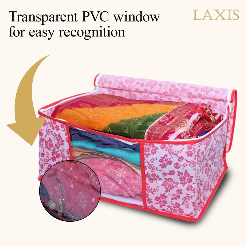 LAXIS ® Saree Covers With Zip Non-Woven Printed Saree Cover/Saree Organizer For Wardrobe/Cloth Storage With Transparent Window/Saree Bags Storage/Clothes Organizer (Peach- Pack of 12) - Image 5