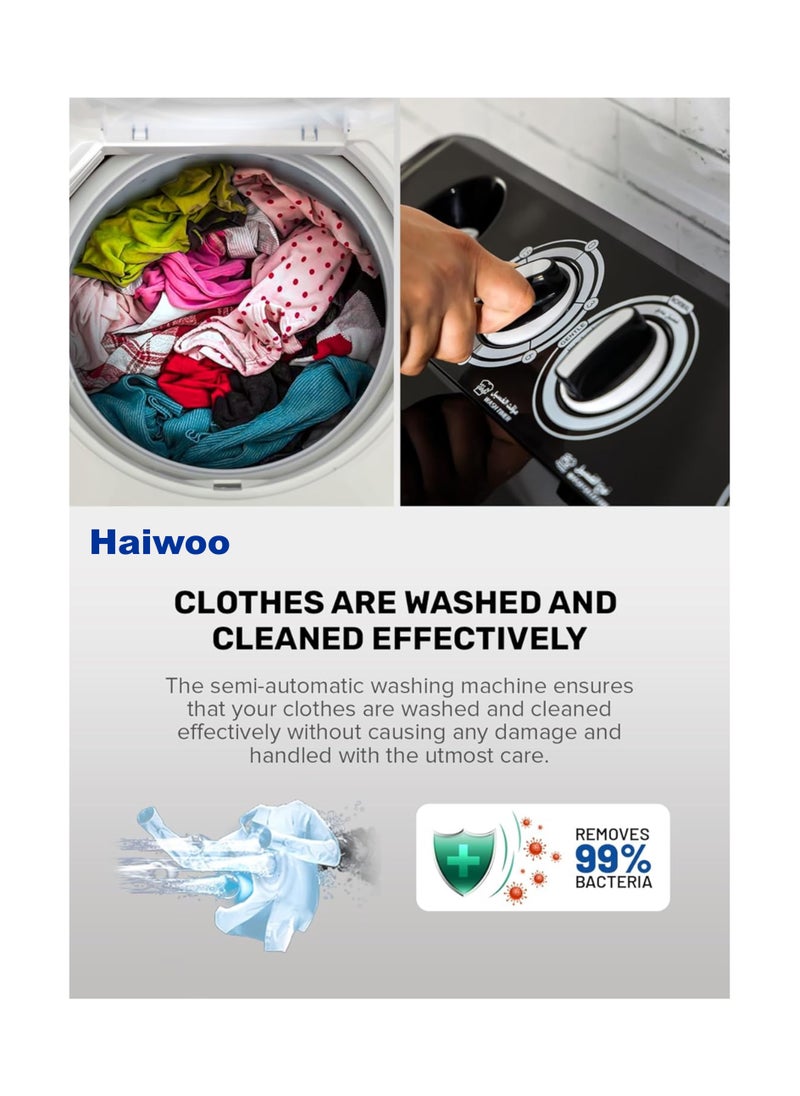 Haiwoo - 7Kg Semi-Automatic Twin Tub Washing Machine with Quick Wash & Auto Balance Control, Silent Operation, Powerful Pulsator, Spin Easily with One Twist HWM-750X - Image 1