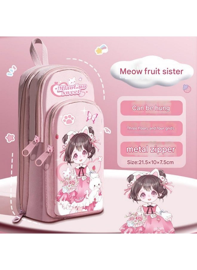 Prime Deals - PRIME DEALS Canvas Premium Pencil Case Hang able 6 Layer with 3 Compartment Cute Aesthetic Pencil Case for Girls Large Capacity Pencil Pouch for Kids Cute Stationary Gift for Kids (Girl Pink) - Image 1