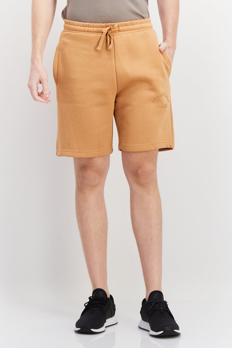 Blank Essentials Men Brand Logo Basic Shorts, Camel - Image 1