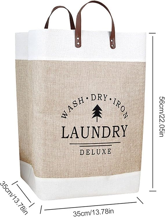 Brikipth Brikipth Large Laundry Basket Collapsible Cotton Linen Laundry Hamper Bucket with Handles for Storage Bin Kids Room Home Organizer Nursery Storage Baby Hamper Basket for Dirty Clothes - Image 2
