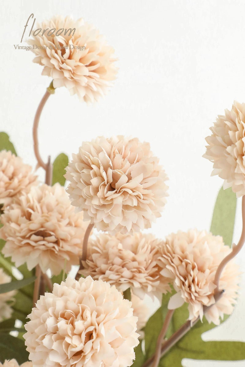 Floroom 5pcs Beige Faux Silk Mums Artificial Flowers, Bulk Fake Small Mini Chrysanthemums with Stems for DIY Champagne Wedding Centerpieces Floral Arrangements Vase Fillers Home Decorations - Image 4
