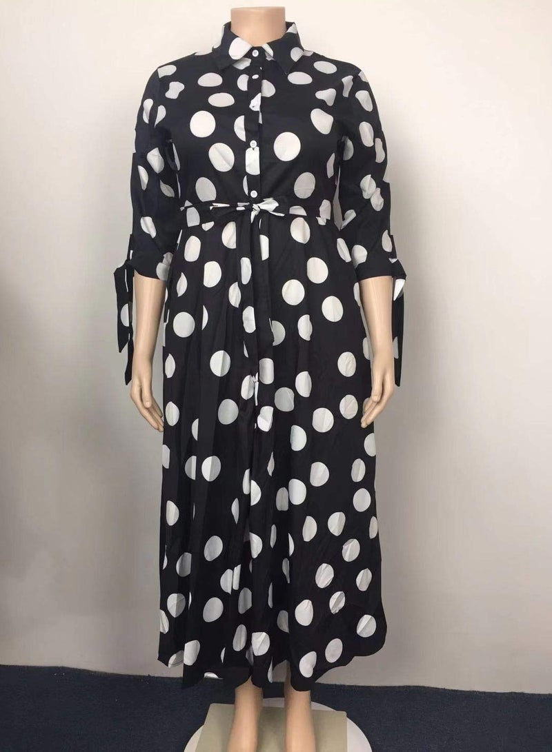 Beauenty Women's Plus Size Dresses Polka Dot V Neck Button Down Flowy Swing Shirt Maxi Dresses  - Image 2