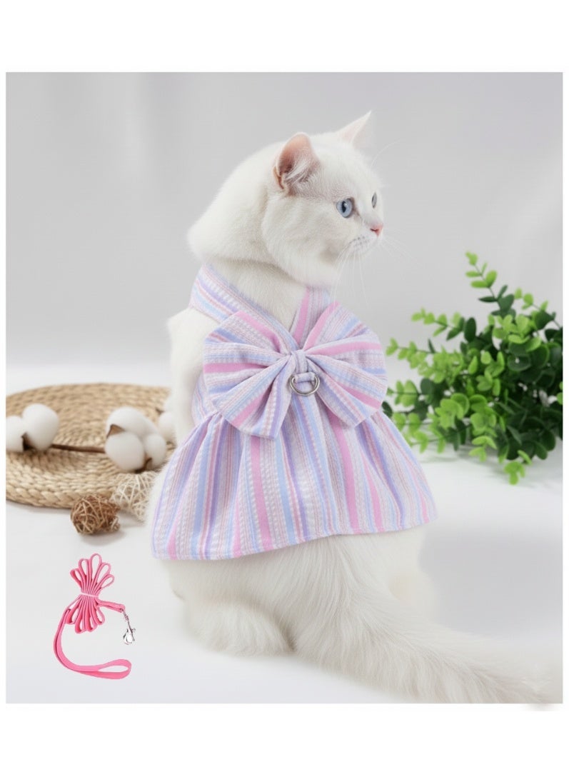 A.M Small Dog Harness Dress and Leash Set Cute Bowknot Puppy Cat Princess Dress Girl Pet Dog Clothes Soft Mesh Floral Print Female Dog Dress for Shihtzu, Papillon etc (Size: L, Chest: 45cm) - Image 1