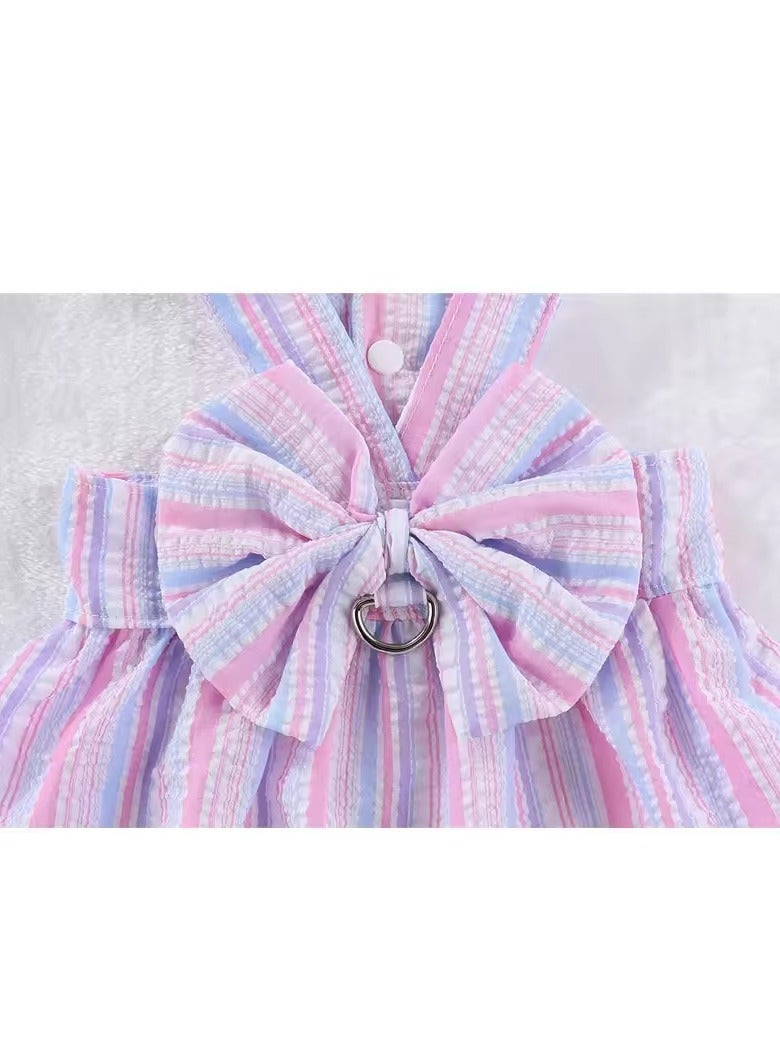 A.M Small Dog Harness Dress and Leash Set Cute Bowknot Puppy Cat Princess Dress Girl Pet Dog Clothes Soft Mesh Floral Print Female Dog Dress for Shihtzu, Papillon etc (Size: L, Chest: 45cm) - Image 5