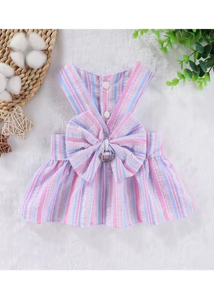 A.M Small Dog Harness Dress and Leash Set Cute Bowknot Puppy Cat Princess Dress Girl Pet Dog Clothes Soft Mesh Floral Print Female Dog Dress for Shihtzu, Papillon etc (Size: L, Chest: 45cm) - Image 3