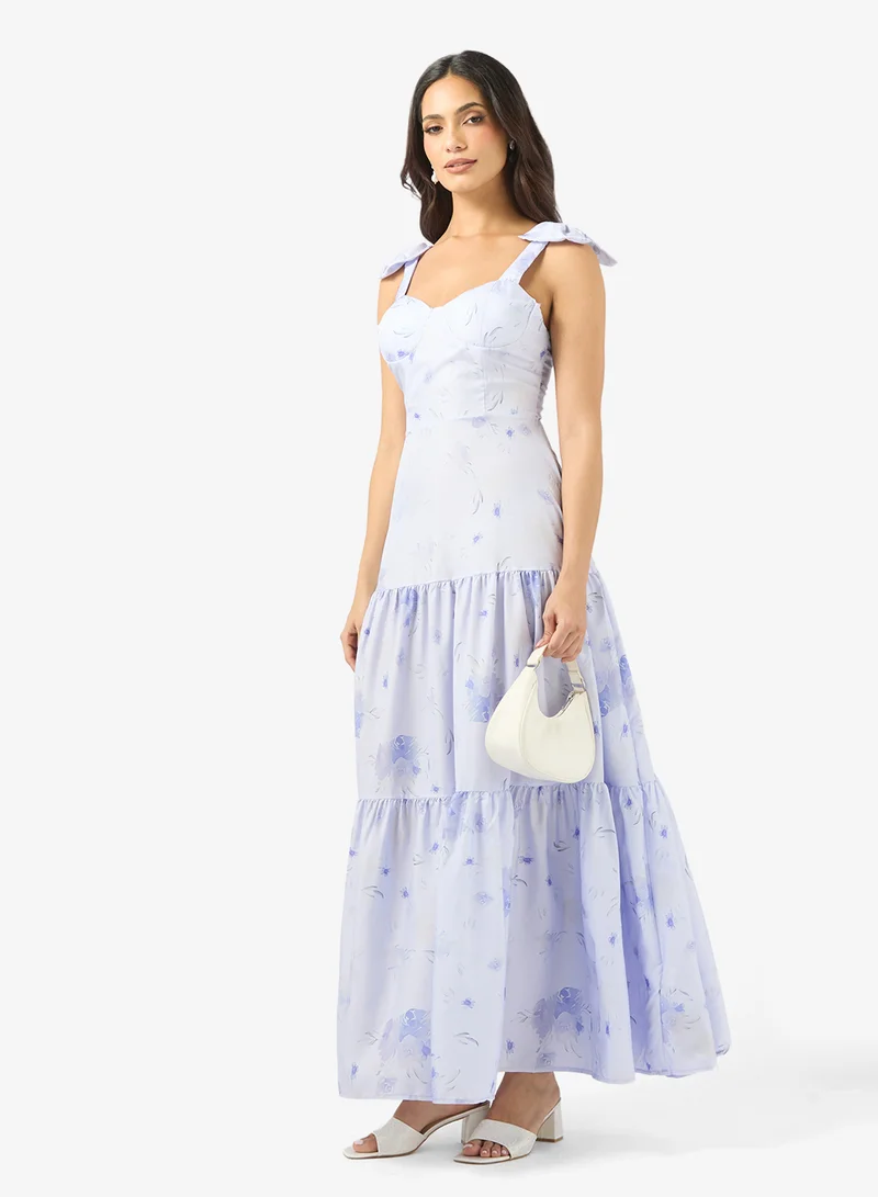 Ella  floral print dress with bow shoulder for Women | Best Price UAE
