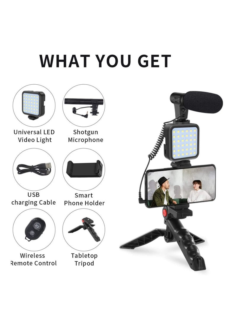 ELTRAZONE Smartphone Vlogging Tripod Kit With Fill Light, Microphone, And Phone Clip For YouTube/Tiktok/Instagram/Fitness Yoga Black. - Image 2