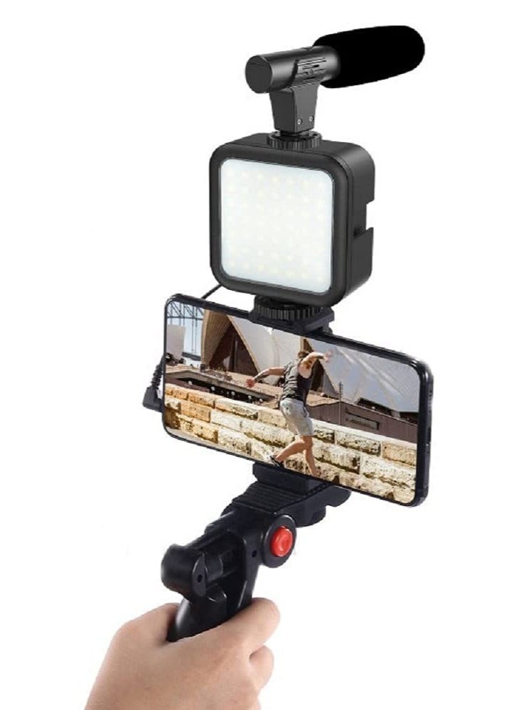 ELTRAZONE Smartphone Vlogging Tripod Kit With Fill Light, Microphone, And Phone Clip For YouTube/Tiktok/Instagram/Fitness Yoga Black. - Image 4