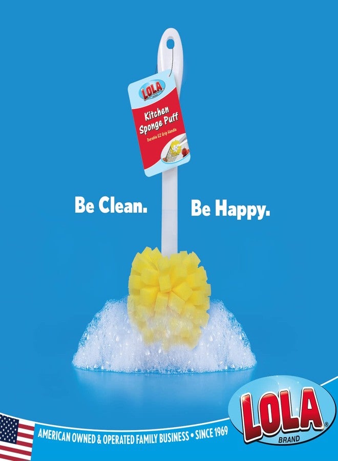 Lola Products The Original Flower Shaped Kitchen Foam Sponge Puff Bottle Brush W/ Plastic Non-Slip Grip Handle Non-Scratch Bottle Cleaner - Light Duty Cleaning, Dishwasher Safe - Image 4