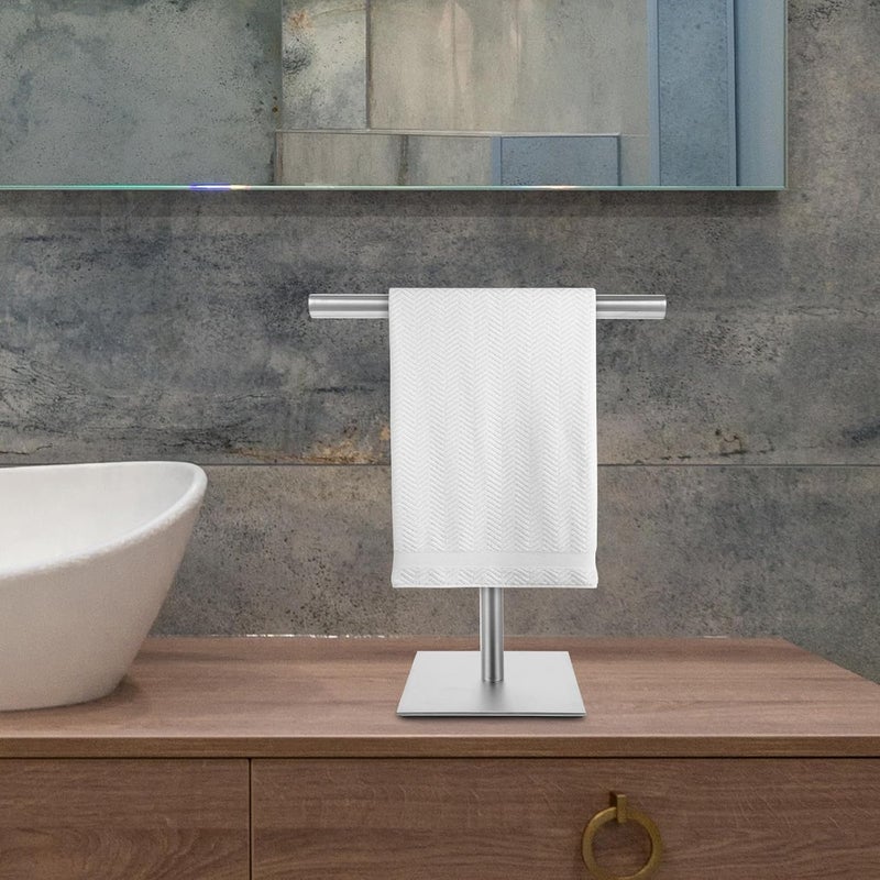 جودة طويلة الأمد حامل مناشف معدني مصقول من الفولاذ المقاوم للصدأ، مناسب لوضع المناشف على سطح العمود في حوض الحمام أو لتنظيم المساحات في المطبخ تصميم عملي شائع توصيل للأحياء الجديدة - Image 4