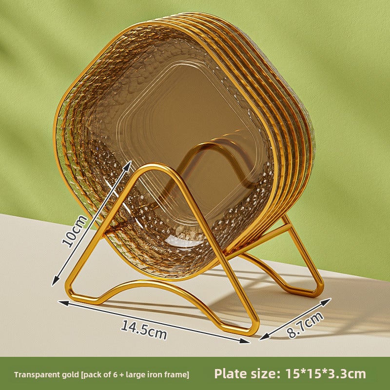 Premium Food-Grade Bone Dish for Dining6 dishes + gold rack [Amber Gold]] 6 dishes + gold rack [Amber Gold]] 