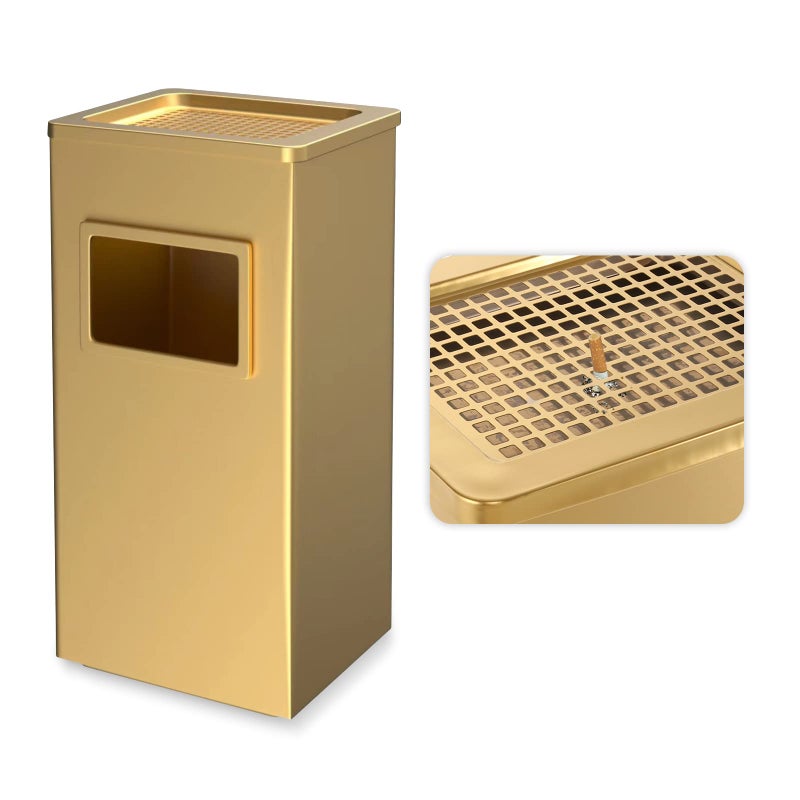 BEAMNOVA Trash Can Indoor Outdoor Black Stainless Steel Commercial Garbage Can Industrial Garbage Enclosure Inside Cabinet with Lid Waste Container, Gold Color, 12.2 * 9.8 * 24 in - Image 1